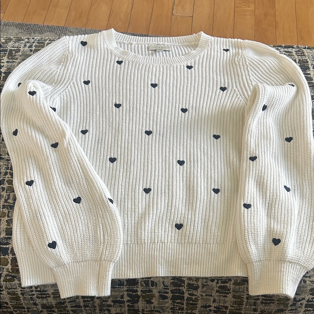 Lucky Brand Cream Sweater with Black Heart Details